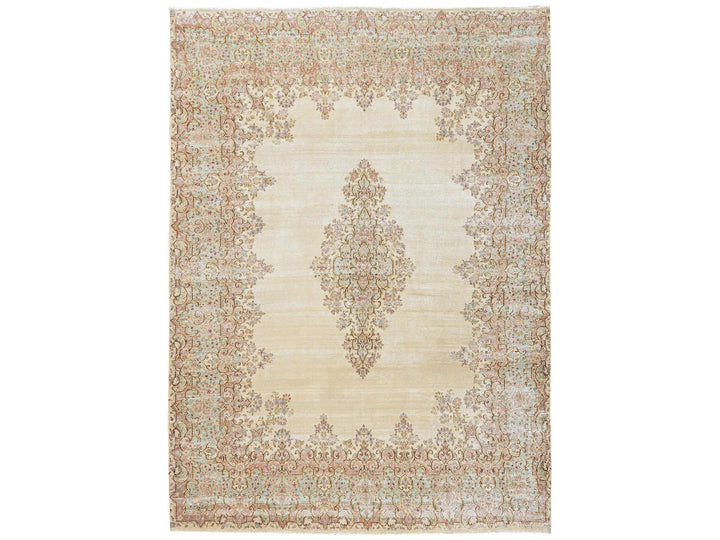 8'9" x 12'1" Vintage Hand Knotted Ivory Wool Rectangle Oriental Rug - MOA1022739
