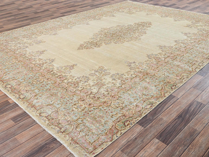 8'9" x 12'1" Vintage Hand Knotted Ivory Wool Rectangle Oriental Rug - MOA1022739