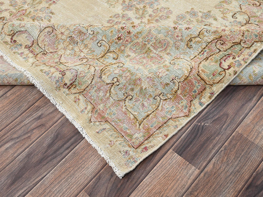 8'9" x 12'1" Vintage Hand Knotted Ivory Wool Rectangle Oriental Rug - MOA1022739