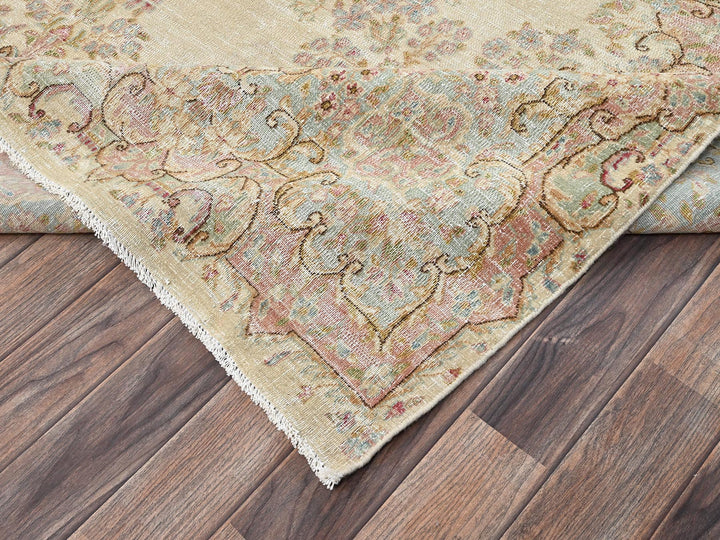 8'9" x 12'1" Vintage Hand Knotted Ivory Wool Rectangle Oriental Rug - MOA1022739
