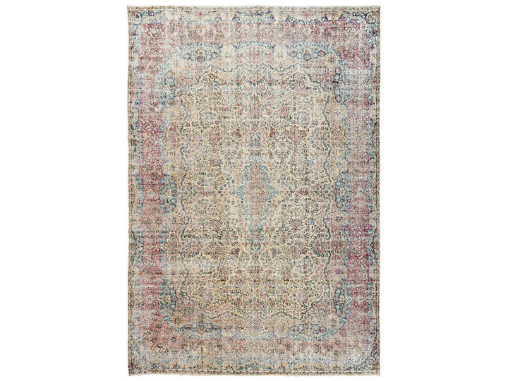 9'9" x 14'4" Vintage Hand Knotted Beige Wool Rectangle Oriental Rug - MOA1022740