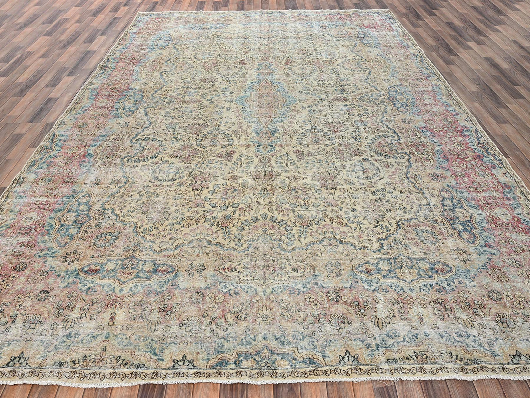 9'9" x 14'4" Vintage Hand Knotted Beige Wool Rectangle Oriental Rug - MOA1022740