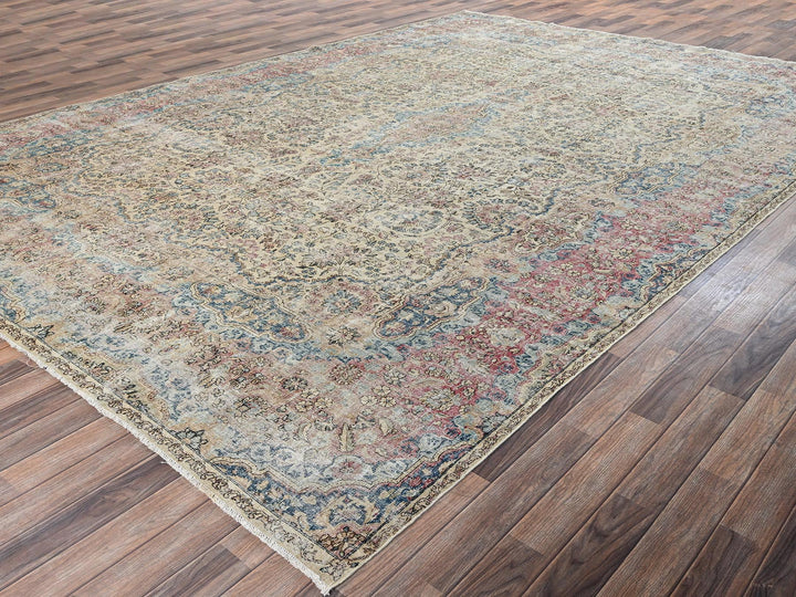 9'9" x 14'4" Vintage Hand Knotted Beige Wool Rectangle Oriental Rug - MOA1022740
