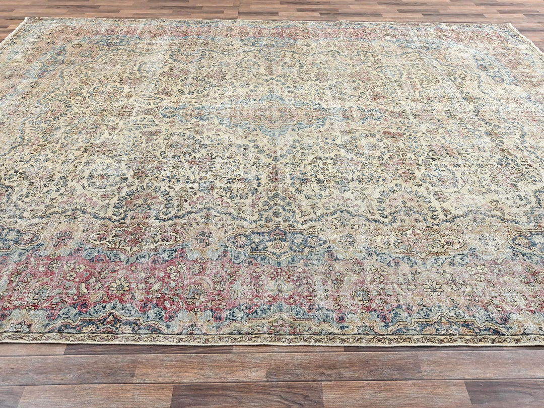 9'9" x 14'4" Vintage Hand Knotted Beige Wool Rectangle Oriental Rug - MOA1022740