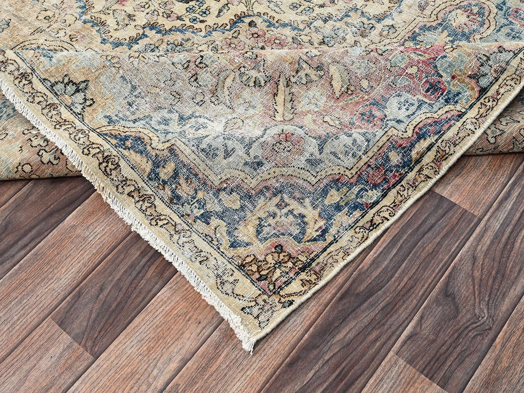 9'9" x 14'4" Vintage Hand Knotted Beige Wool Rectangle Oriental Rug - MOA1022740