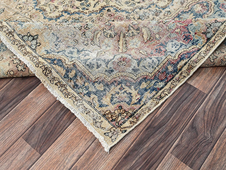 9'9" x 14'4" Vintage Hand Knotted Beige Wool Rectangle Oriental Rug - MOA1022740