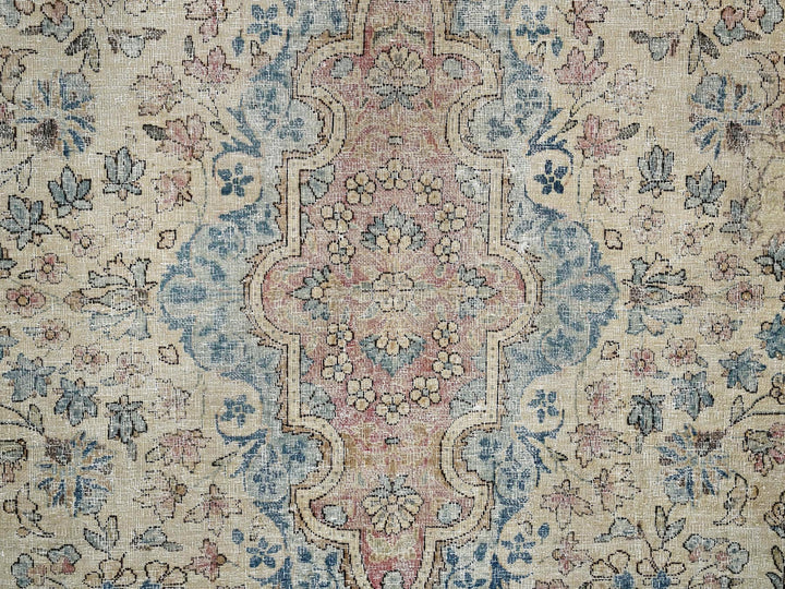9'9" x 14'4" Vintage Hand Knotted Beige Wool Rectangle Oriental Rug - MOA1022740