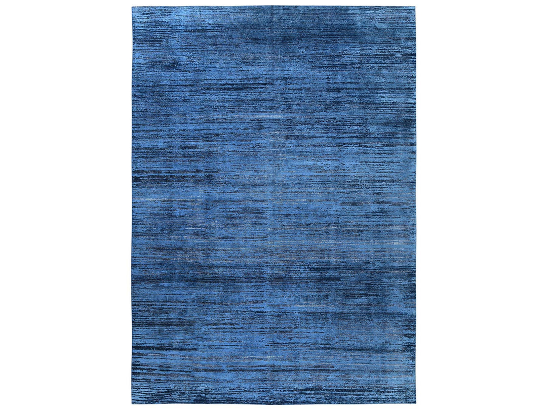 9'10" x 13'8" New Hand Knotted Blue Wool Rectangle Oriental Rug - MOA1022741