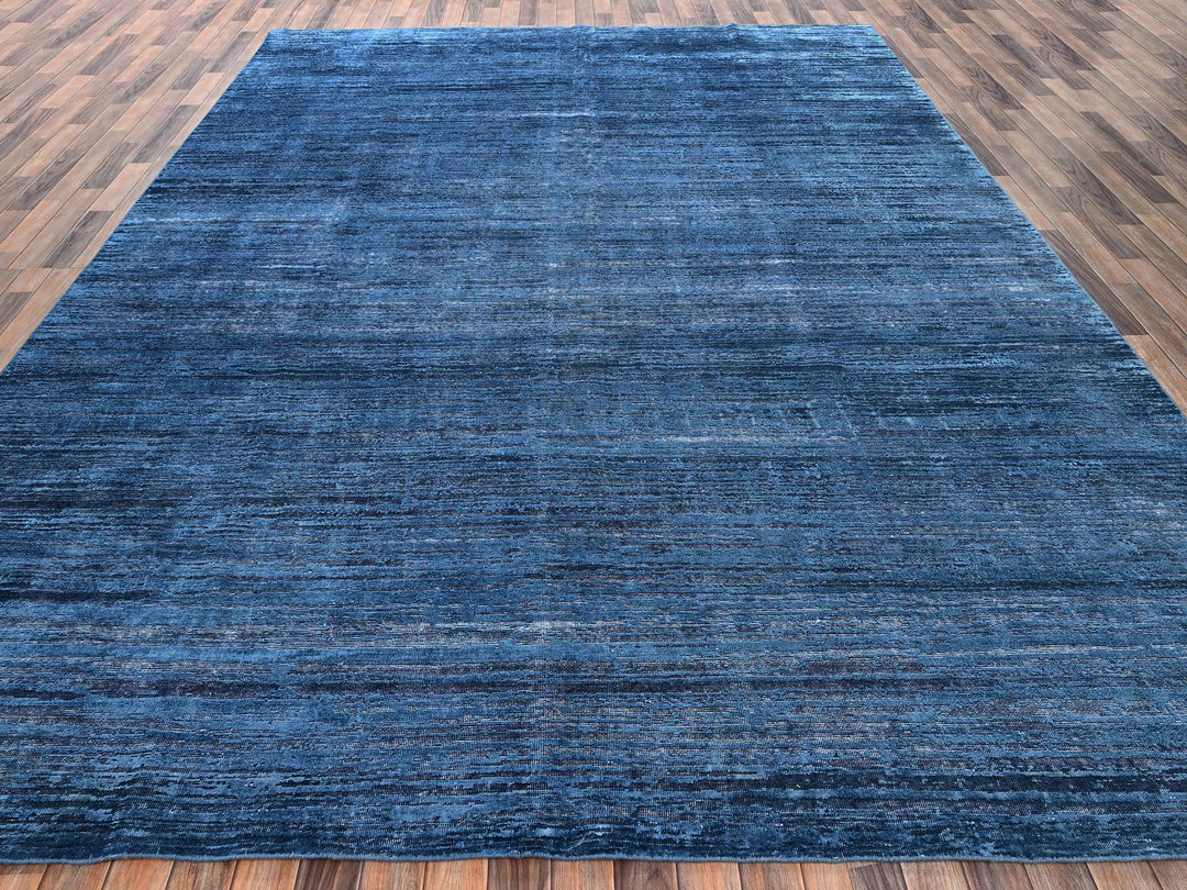 9'10" x 13'8" New Hand Knotted Blue Wool Rectangle Oriental Rug - MOA1022741