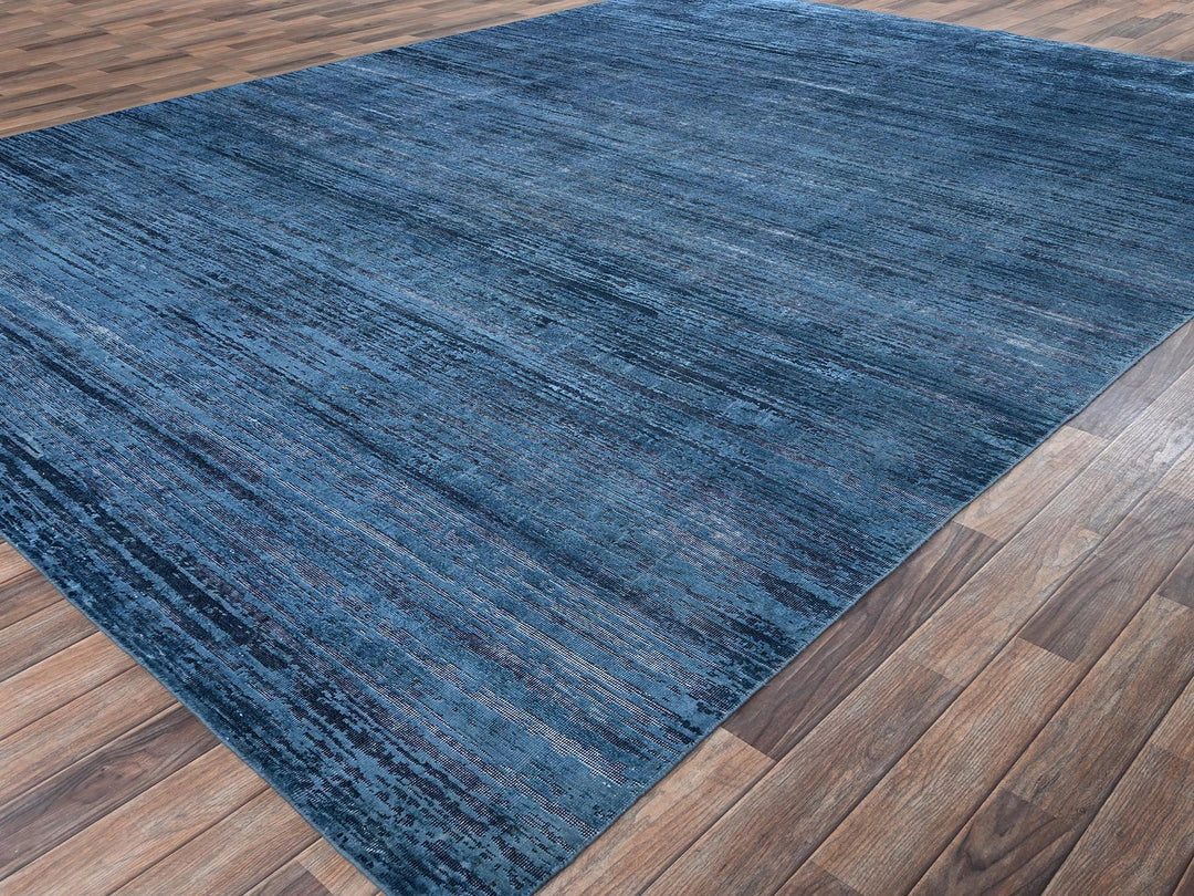 9'10" x 13'8" New Hand Knotted Blue Wool Rectangle Oriental Rug - MOA1022741
