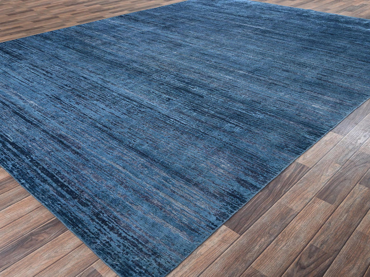 9'10" x 13'8" New Hand Knotted Blue Wool Rectangle Oriental Rug - MOA1022741