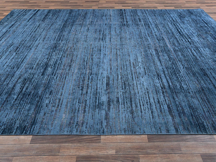 9'10" x 13'8" New Hand Knotted Blue Wool Rectangle Oriental Rug - MOA1022741