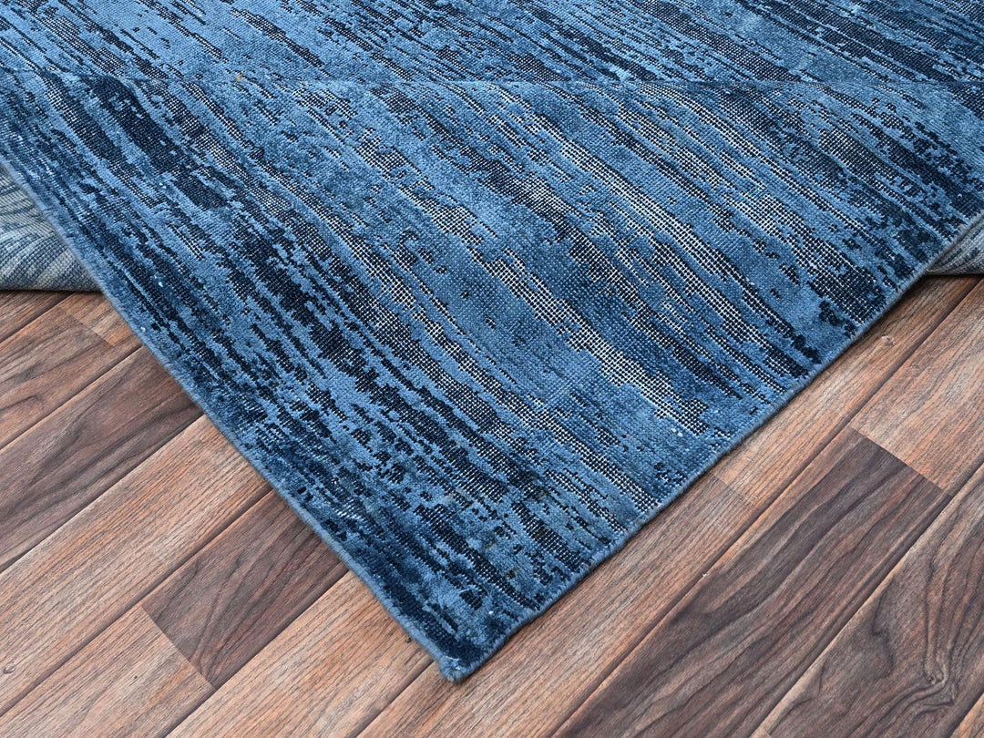 9'10" x 13'8" New Hand Knotted Blue Wool Rectangle Oriental Rug - MOA1022741