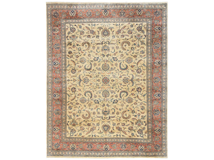 9'0" x 11'5" New Hand Knotted Beige Wool Rectangle Oriental Rug - MOA1022742