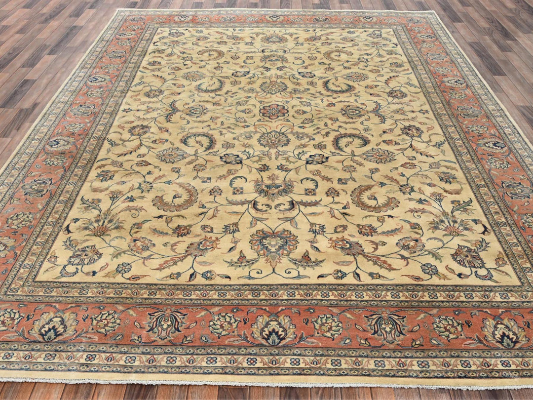 9'0" x 11'5" New Hand Knotted Beige Wool Rectangle Oriental Rug - MOA1022742
