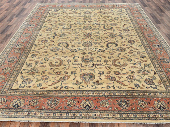 9'0" x 11'5" New Hand Knotted Beige Wool Rectangle Oriental Rug - MOA1022742