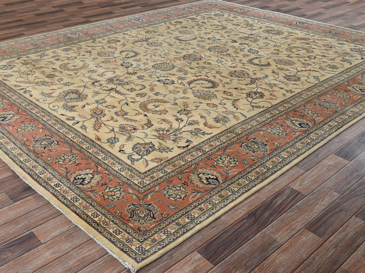 9'0" x 11'5" New Hand Knotted Beige Wool Rectangle Oriental Rug - MOA1022742
