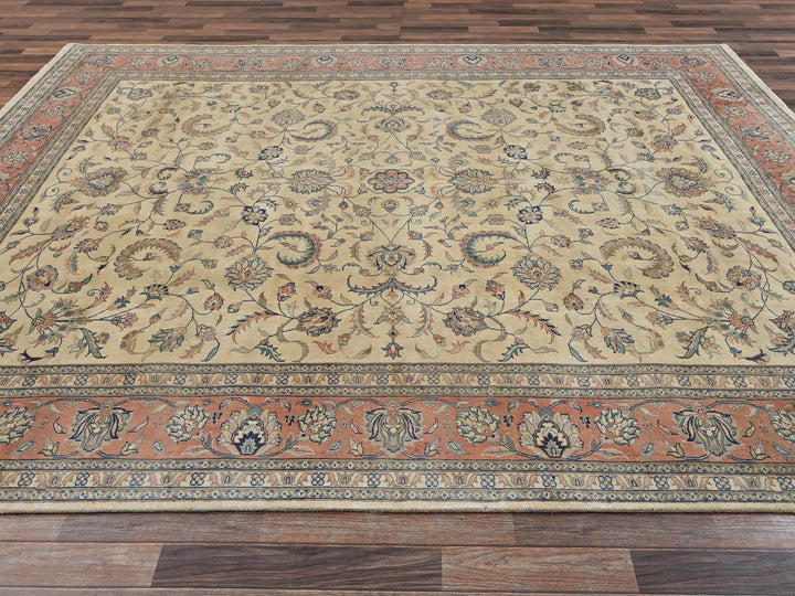 9'0" x 11'5" New Hand Knotted Beige Wool Rectangle Oriental Rug - MOA1022742