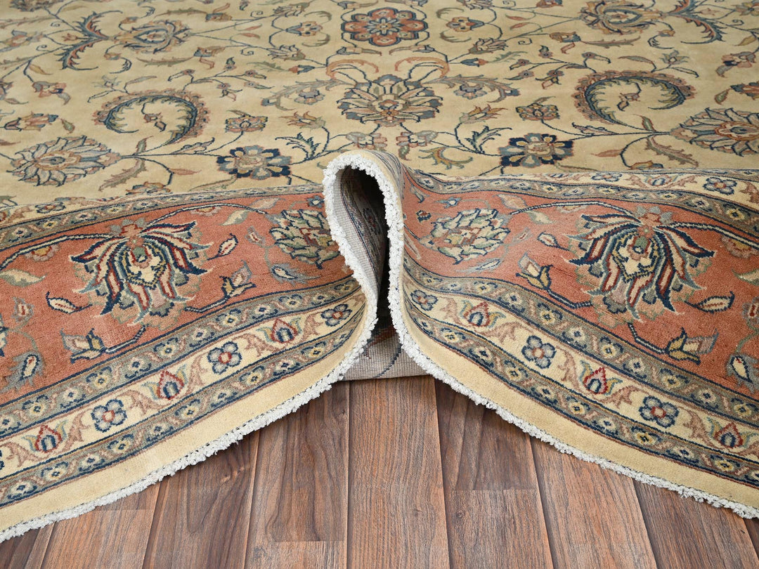 9'0" x 11'5" New Hand Knotted Beige Wool Rectangle Oriental Rug - MOA1022742