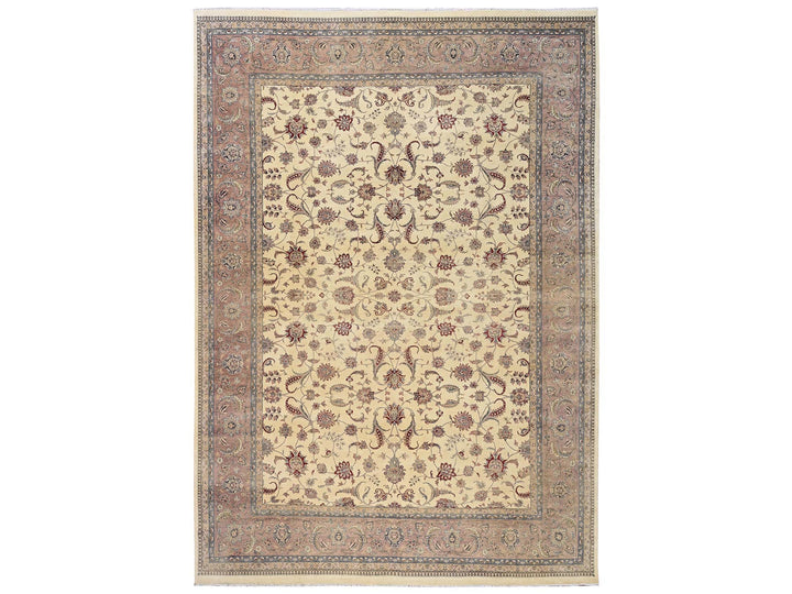 10'11" x 15'2" New Hand Knotted Beige Wool Rectangle Oriental Rug - MOA1022743