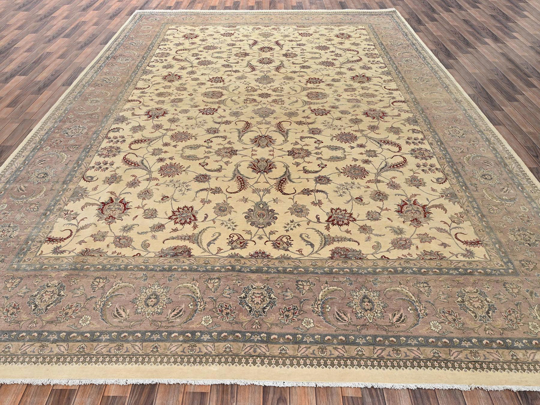 10'11" x 15'2" New Hand Knotted Beige Wool Rectangle Oriental Rug - MOA1022743