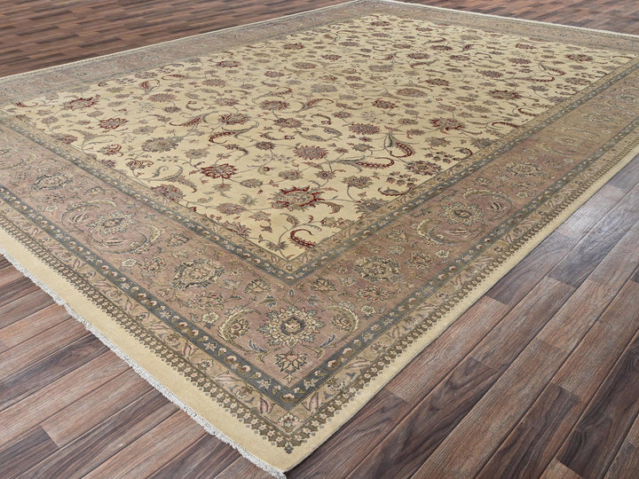 10'11" x 15'2" New Hand Knotted Beige Wool Rectangle Oriental Rug - MOA1022743