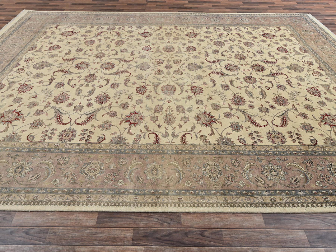 10'11" x 15'2" New Hand Knotted Beige Wool Rectangle Oriental Rug - MOA1022743