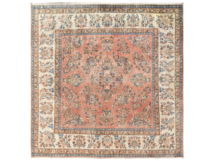 6'6" x 6'6" Vintage Hand Knotted Pink Wool Square Oriental Rug - MOA1022746