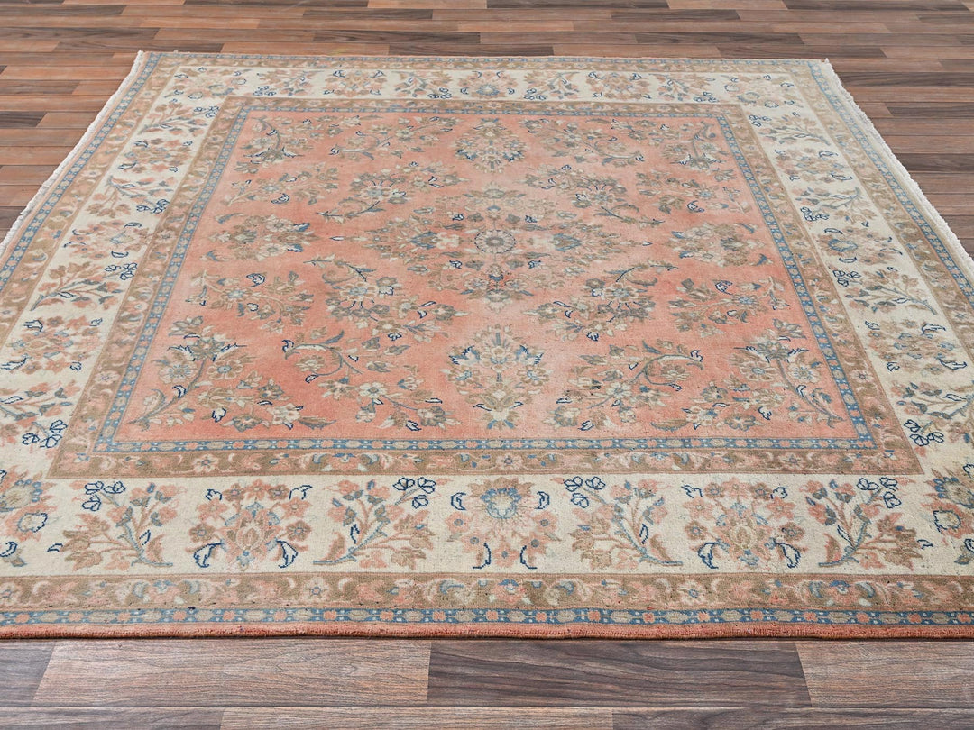 6'6" x 6'6" Vintage Hand Knotted Pink Wool Square Oriental Rug - MOA1022746