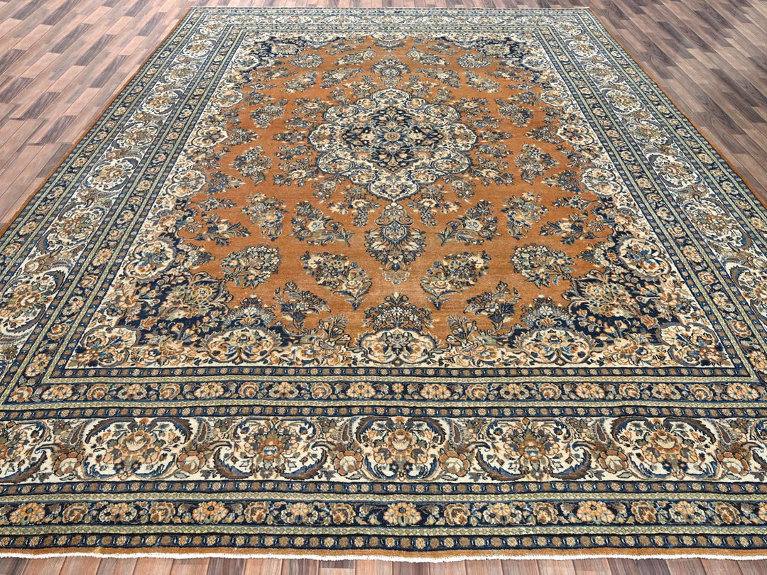 11'10" x 15'2" Vintage Hand Knotted Brown Wool Rectangle Oriental Rug - MOA1022747
