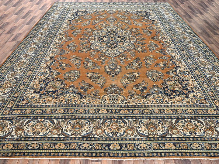 11'10" x 15'2" Vintage Hand Knotted Brown Wool Rectangle Oriental Rug - MOA1022747
