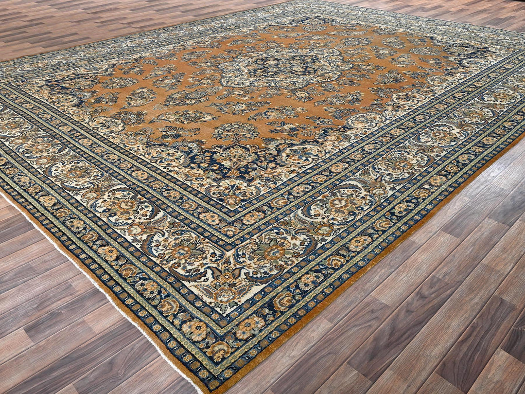 11'10" x 15'2" Vintage Hand Knotted Brown Wool Rectangle Oriental Rug - MOA1022747