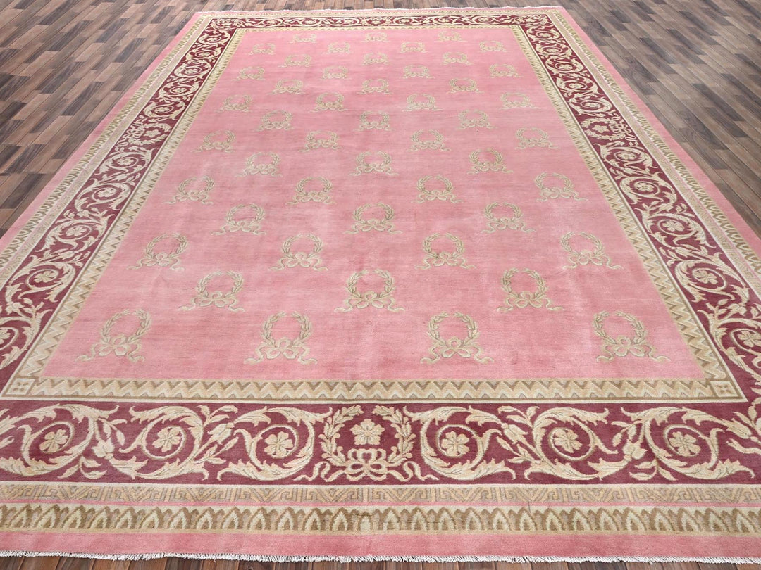 11'7" x 16'7" Vintage Hand Knotted Pink Wool Rectangle Oriental Rug - MOA1022748