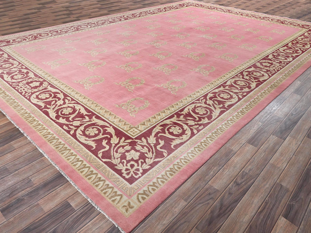 11'7" x 16'7" Vintage Hand Knotted Pink Wool Rectangle Oriental Rug - MOA1022748