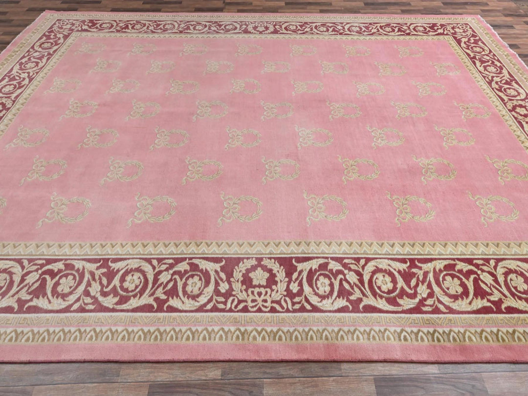 11'7" x 16'7" Vintage Hand Knotted Pink Wool Rectangle Oriental Rug - MOA1022748