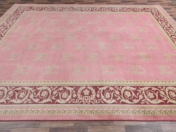 11'7" x 16'7" Vintage Hand Knotted Pink Wool Rectangle Oriental Rug - MOA1022748