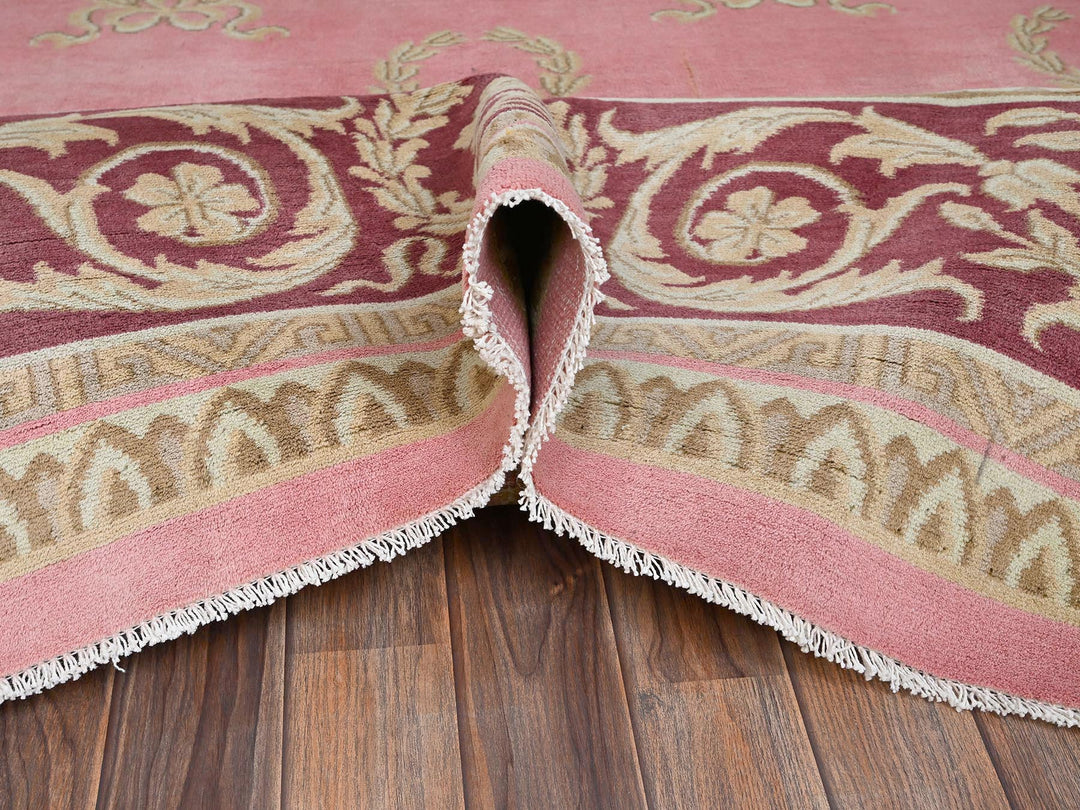 11'7" x 16'7" Vintage Hand Knotted Pink Wool Rectangle Oriental Rug - MOA1022748