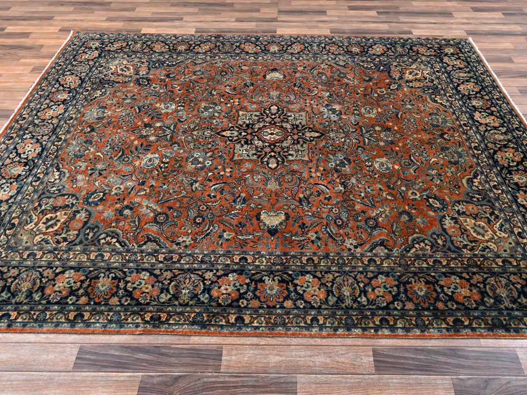 7'8" x 9'3" Vintage Hand Knotted Brown Wool Rectangle Oriental Rug - MOA1022749