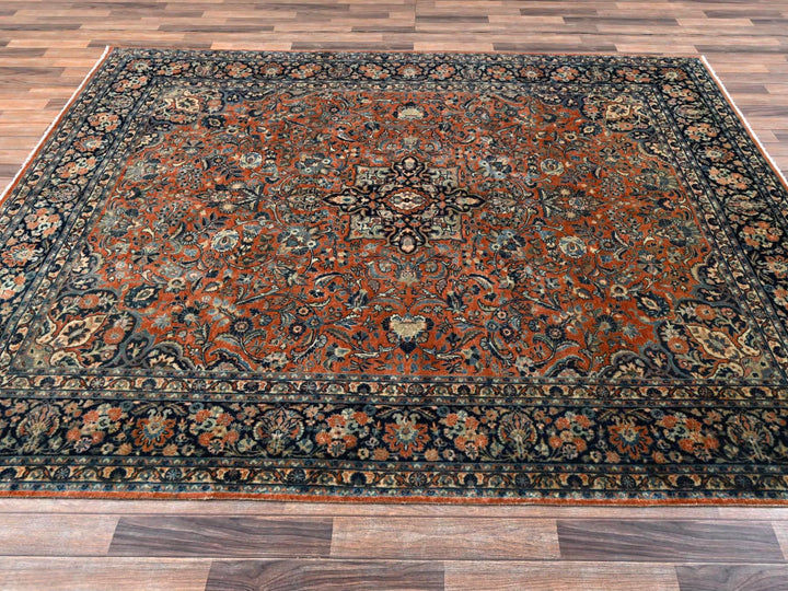 7'8" x 9'3" Vintage Hand Knotted Brown Wool Rectangle Oriental Rug - MOA1022749