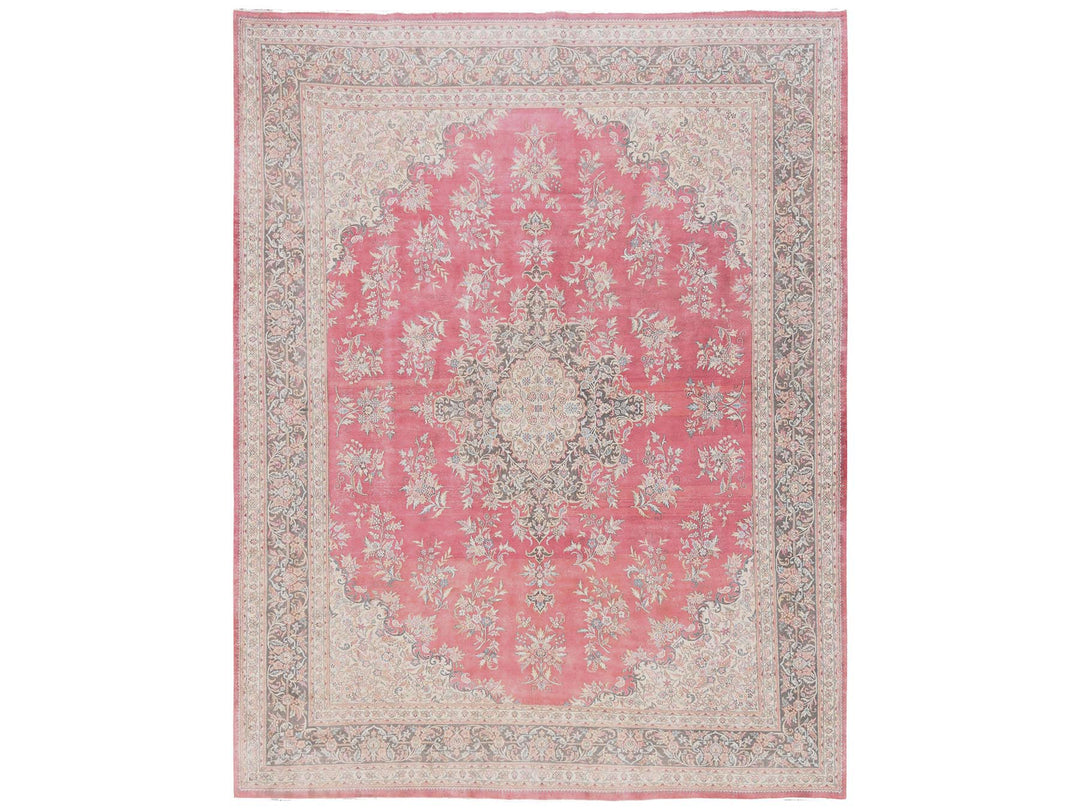 9'11" x 12'7" Vintage Hand Knotted Pink Wool Rectangle Oriental Rug - MOA1022752
