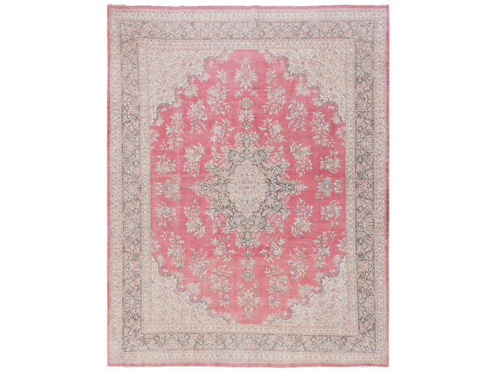 9'11" x 12'7" Vintage Hand Knotted Pink Wool Rectangle Oriental Rug - MOA1022752