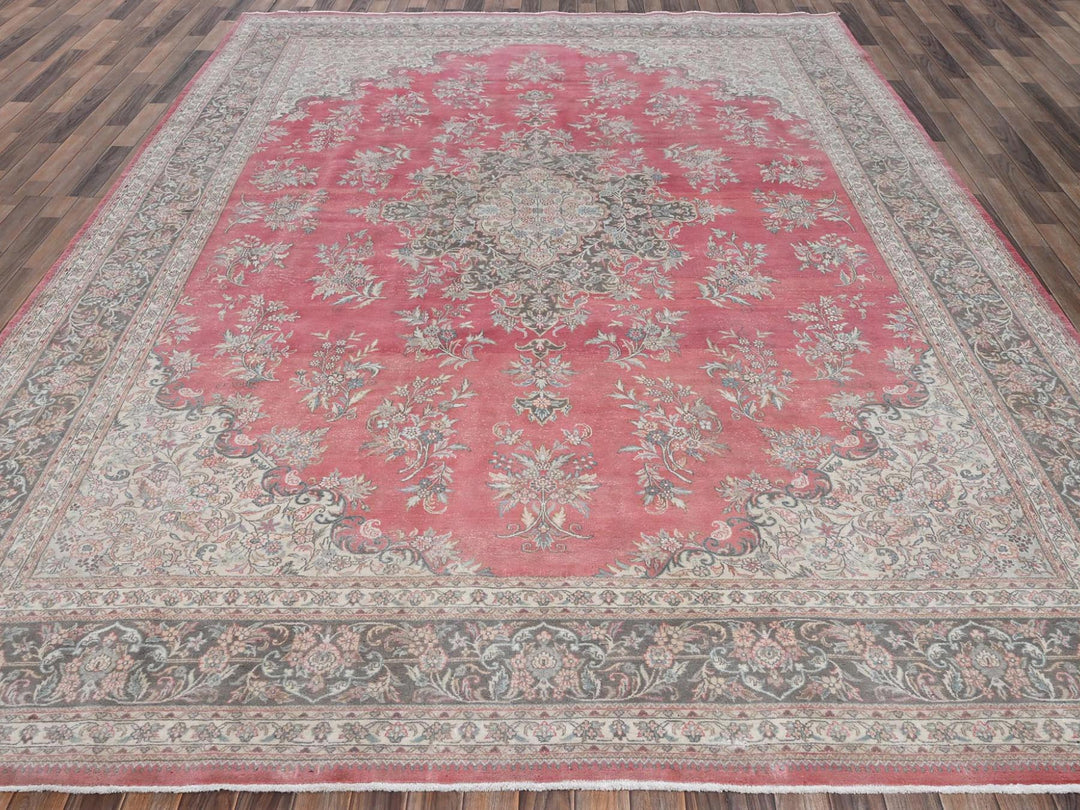 9'11" x 12'7" Vintage Hand Knotted Pink Wool Rectangle Oriental Rug - MOA1022752
