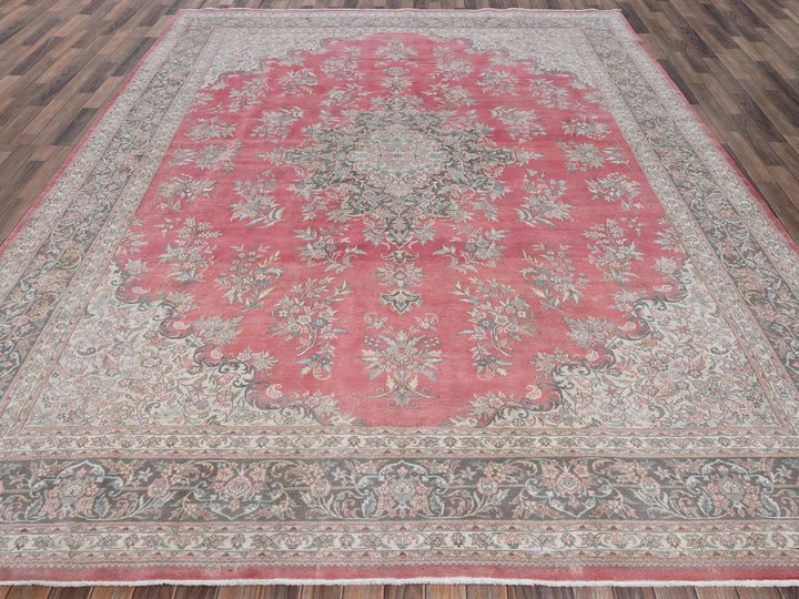 9'11" x 12'7" Vintage Hand Knotted Pink Wool Rectangle Oriental Rug - MOA1022752