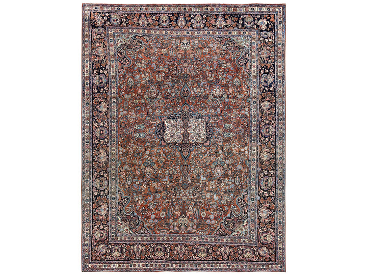 9'0" x 11'11" Vintage Hand Knotted Brown Wool Rectangle Oriental Rug - MOA1022753