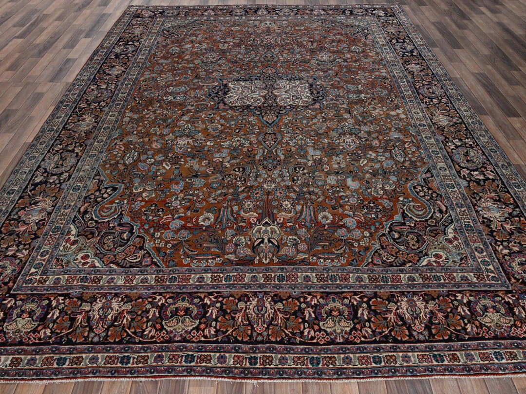 9'0" x 11'11" Vintage Hand Knotted Brown Wool Rectangle Oriental Rug - MOA1022753