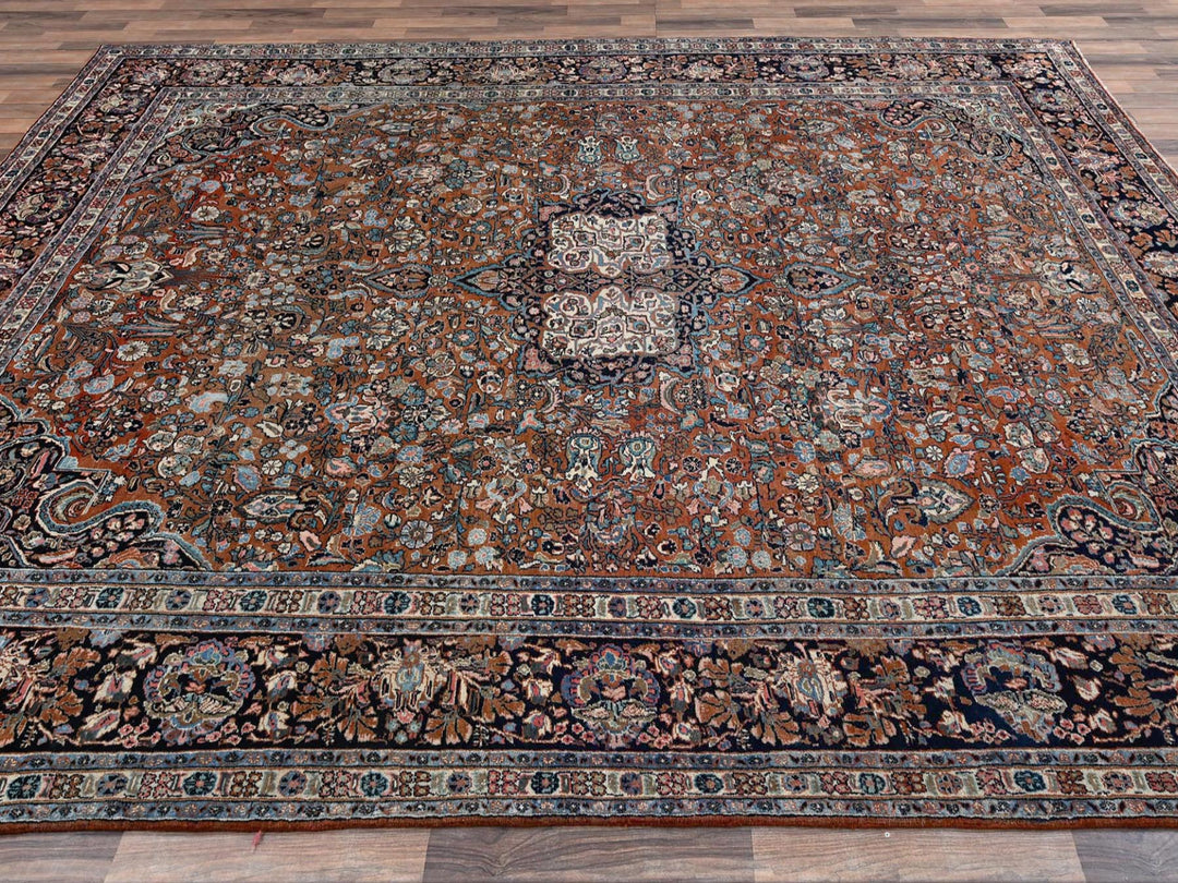 9'0" x 11'11" Vintage Hand Knotted Brown Wool Rectangle Oriental Rug - MOA1022753