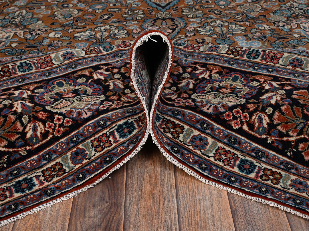 9'0" x 11'11" Vintage Hand Knotted Brown Wool Rectangle Oriental Rug - MOA1022753