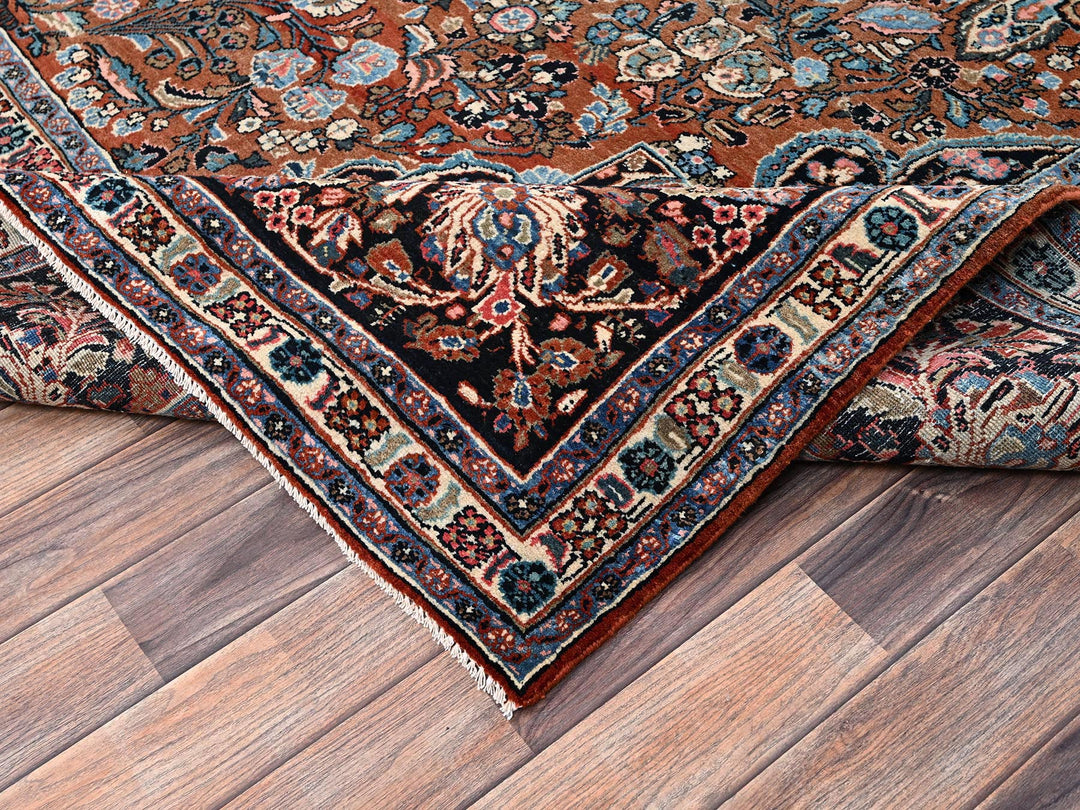9'0" x 11'11" Vintage Hand Knotted Brown Wool Rectangle Oriental Rug - MOA1022753