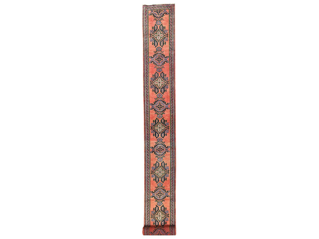 2'4" x 25'3" Vintage Hand Knotted Orange Wool Runner Oriental Rug - MOA1022755