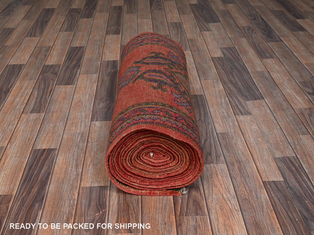2'4" x 25'3" Vintage Hand Knotted Orange Wool Runner Oriental Rug - MOA1022755